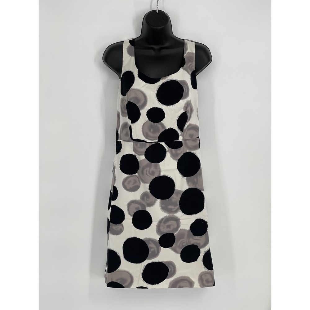 Ann Taylor Petite 12P Office Career Sheath Dress Black Gray Polka Dot Sleeveless
